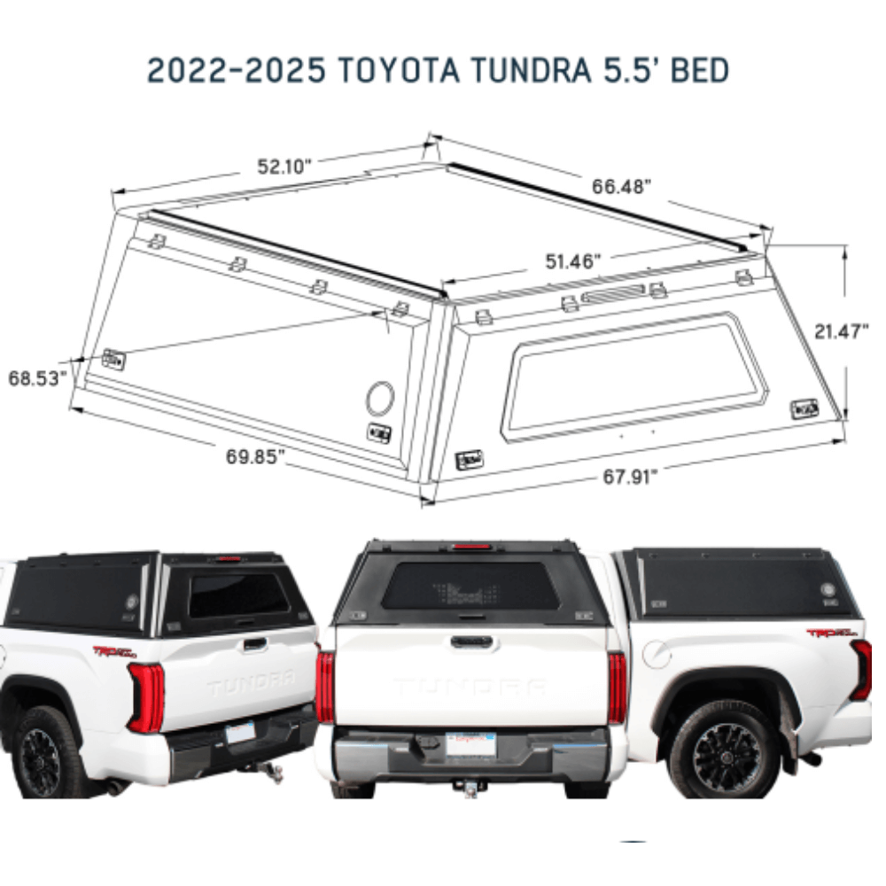 2022+ Toyota Tundra Expedition Truck Cap W/Full Wing Doors, Front and Rear Windows & 3rd Brake Light