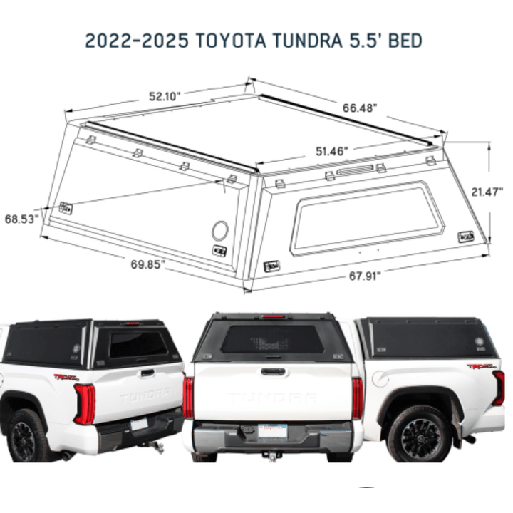 2022+ Toyota Tundra Expedition Truck Cap W/Full Wing Doors, Front and Rear Windows & 3rd Brake Light