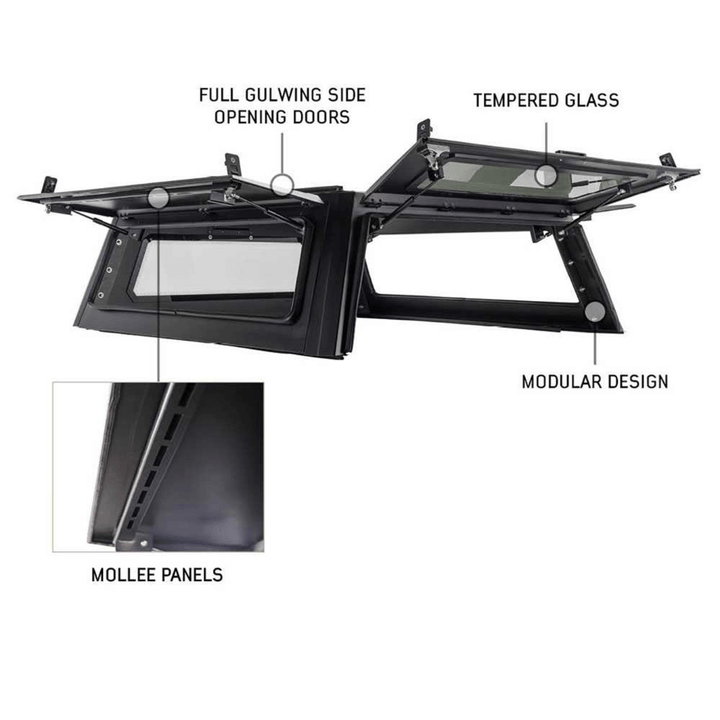2022+ Toyota Tundra Expedition Truck Cap W/Full Wing Doors, Front and Rear Windows & 3rd Brake Light