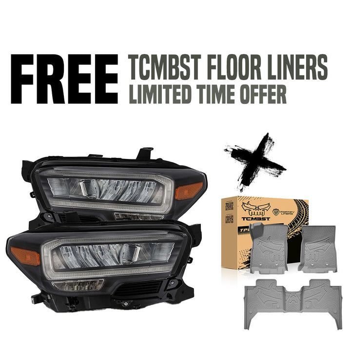 TCMBST TRD Pro-Style LED Headlights | Clear DRL - BLACK Fits 2016-2023 Toyota Tacoma