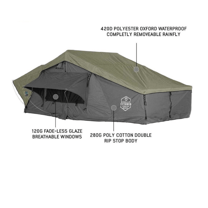 HD Nomadic 2 Extended Soft Shell Roof Top Tent, Grey Body & Green Rainfly
