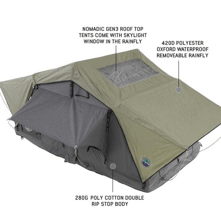 HD Nomadic 3 Standard Soft Shell Roof Top Tent, Grey Body & Green Rainfly