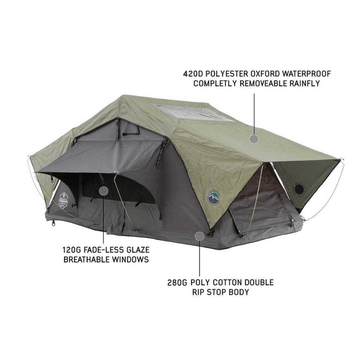 HD Nomadic 3 Standard Soft Shell Roof Top Tent, Grey Body & Green Rainfly