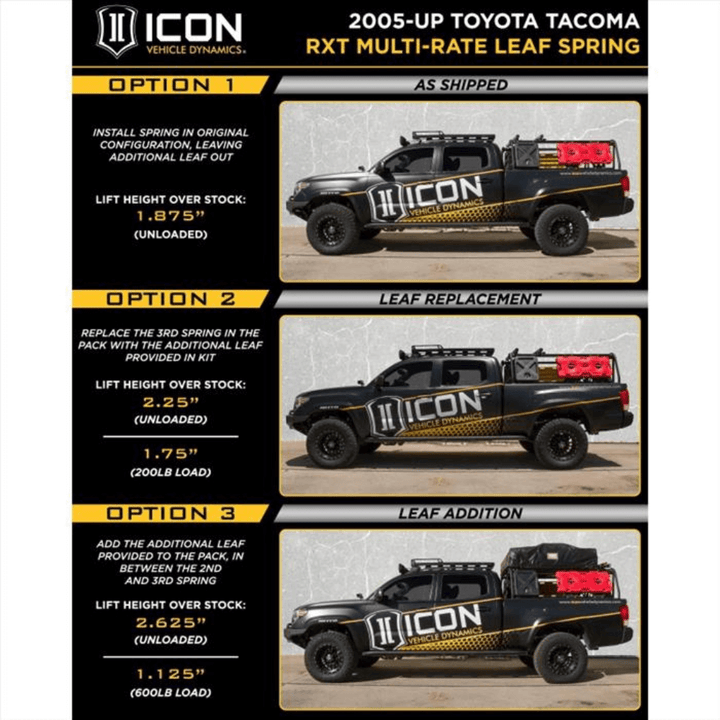 Icon Multi Rate RXT Leaf Spring Pack w/Add In Leaf Fits 2005-2023 Toyota Tacoma