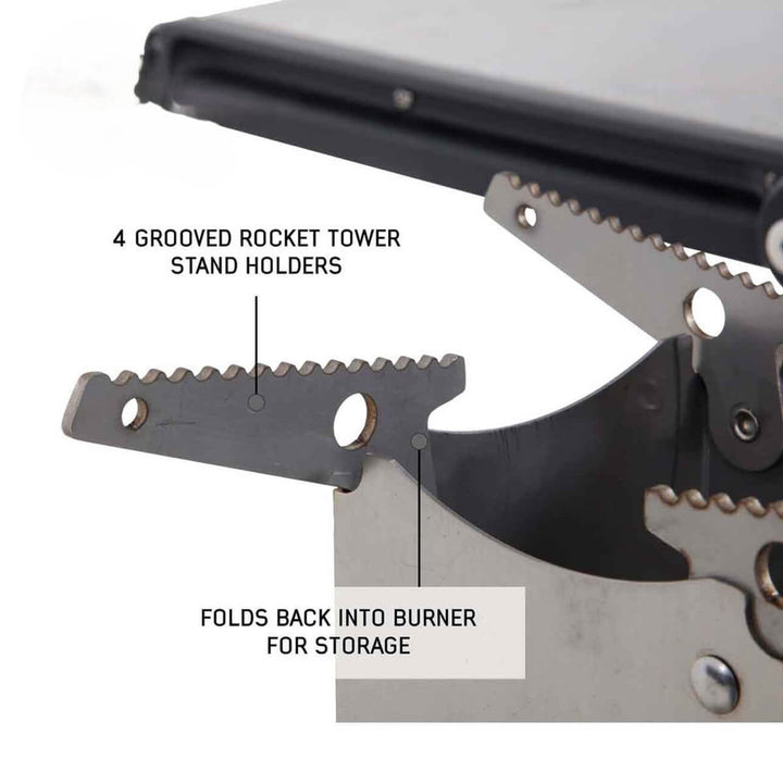 Komodo Camp Kitchen - Dual Grill, Skillet, Folding Shelves, and Rocket Tower - Stainless Steel