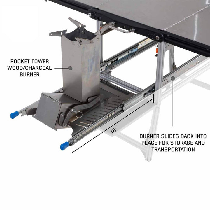 Komodo Camp Kitchen - Dual Grill, Skillet, Folding Shelves, and Rocket Tower - Stainless Steel