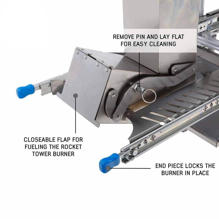 Komodo Camp Kitchen - Dual Grill, Skillet, Folding Shelves, and Rocket Tower - Stainless Steel