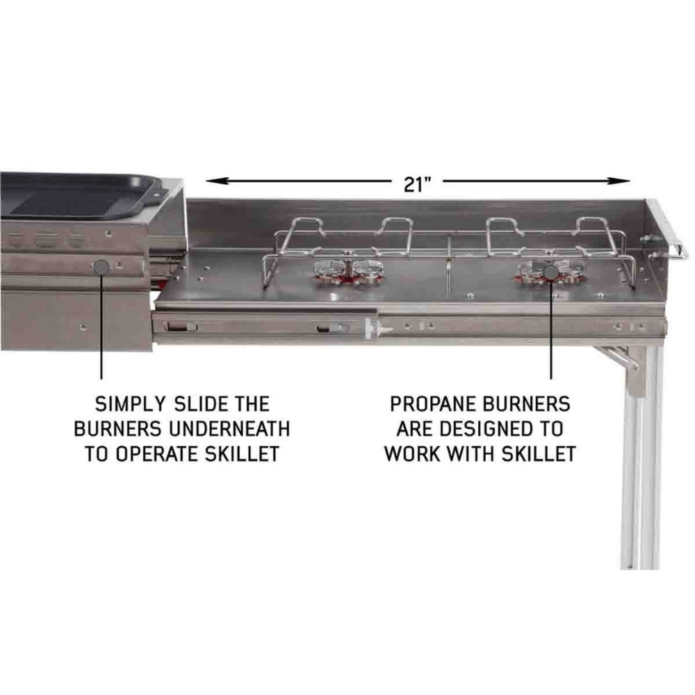 Komodo Camp Kitchen - Dual Grill, Skillet, Folding Shelves, and Rocket Tower - Stainless Steel