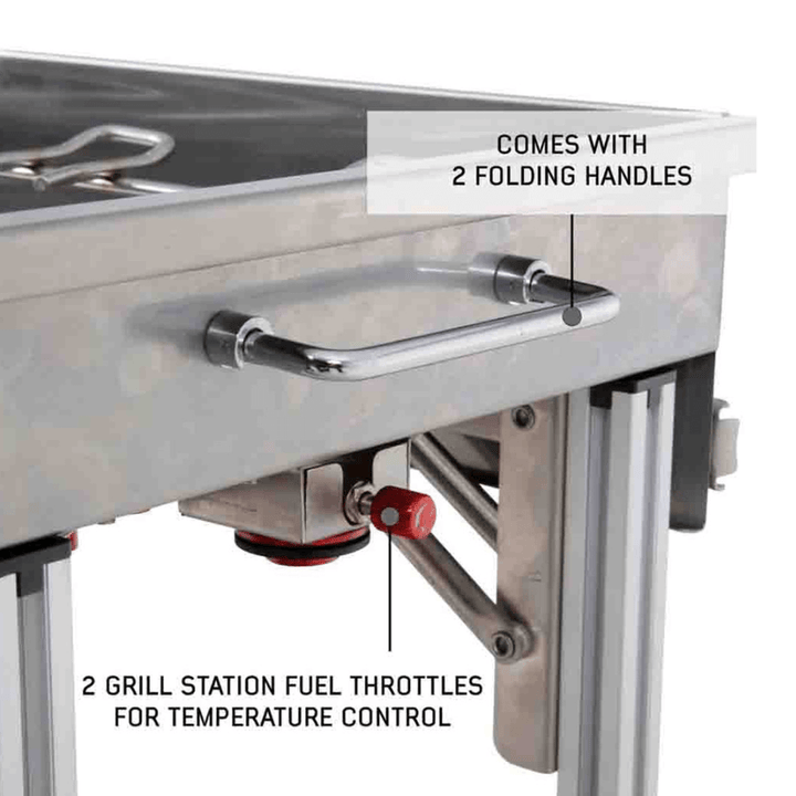 Komodo Camp Kitchen - Dual Grill, Skillet, Folding Shelves, and Rocket Tower - Stainless Steel