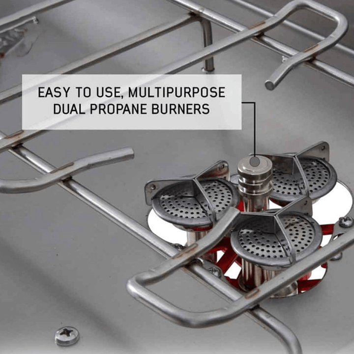Komodo Camp Kitchen - Dual Grill, Skillet, Folding Shelves, and Rocket Tower - Stainless Steel