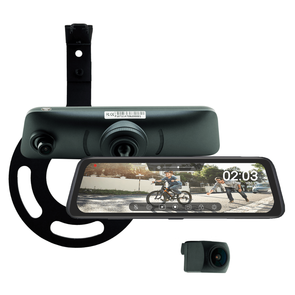 Full Screen Rear View Mirror Replacement Monitor with DVR and Backup Camera Kit