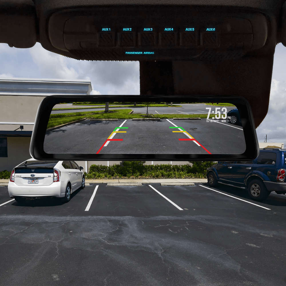 Full Screen Rear View Mirror Replacement Monitor with DVR and Backup Camera Kit