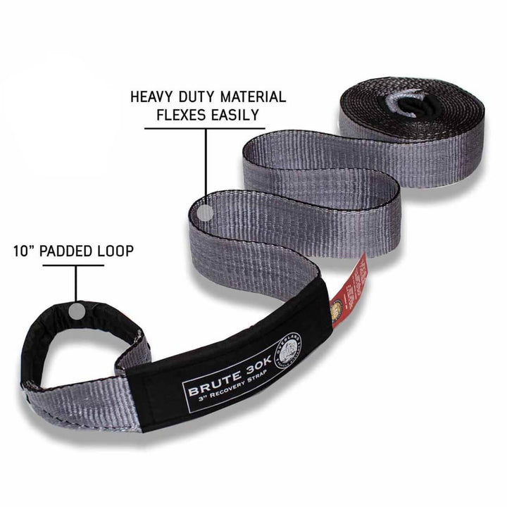 Tow Strap 3" x 30' 30,000 LB. Gray With Black Ends & Storage Bag