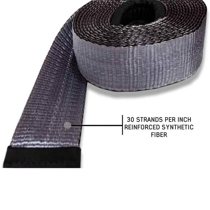 Tow Strap 3" x 30' 30,000 LB. Gray With Black Ends & Storage Bag