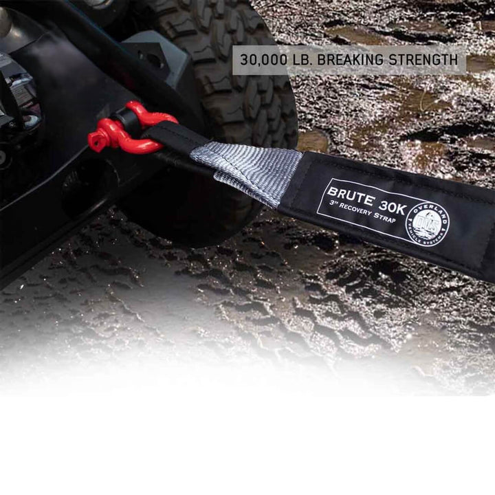 Tow Strap 3" x 30' 30,000 LB. Gray With Black Ends & Storage Bag