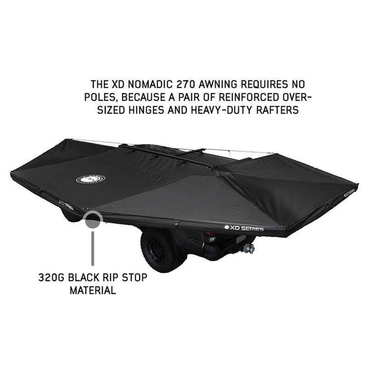 XD Nomadic 270 Degree Awning W/Lights & Black Out - Black Body, Grey Trim & Black Travel Cover