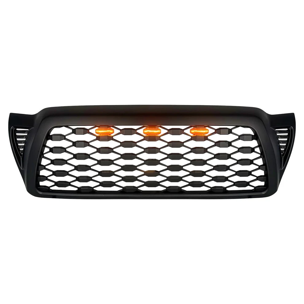 Front Mesh Grille W/ Amber Lights - Matte Black - for 2005-2011 Toyota Tacoma