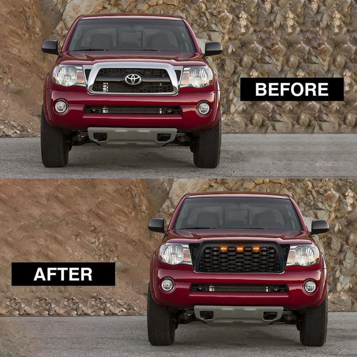 Front Mesh Grille W/ Amber Lights - Matte Black - for 2005-2011 Toyota Tacoma