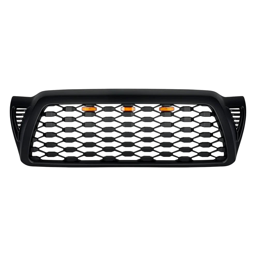 Front Mesh Grille W/ Amber Lights - Matte Black - for 2005-2011 Toyota Tacoma