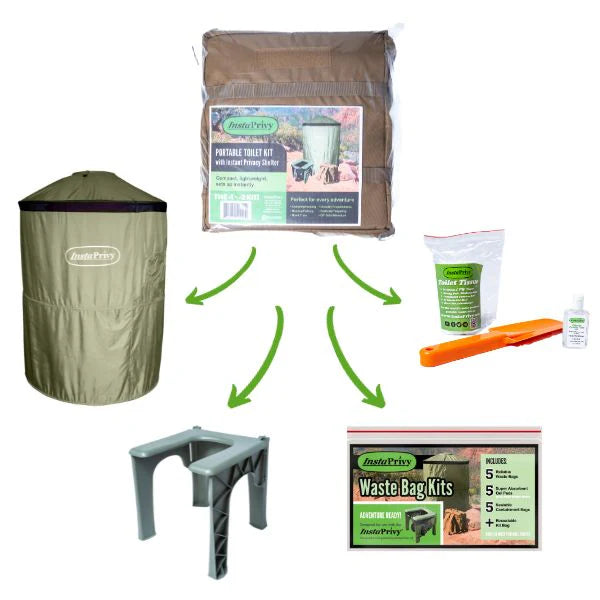 InstaPrivy Portable Toilet Kit in a Backpack
