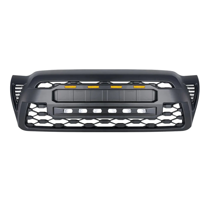 TRD PRO Style Grille w/ LED Off-Road Lights, Amber Lights and DIY Letters for 2005-2011 Toyota Tacoma- Matte Black