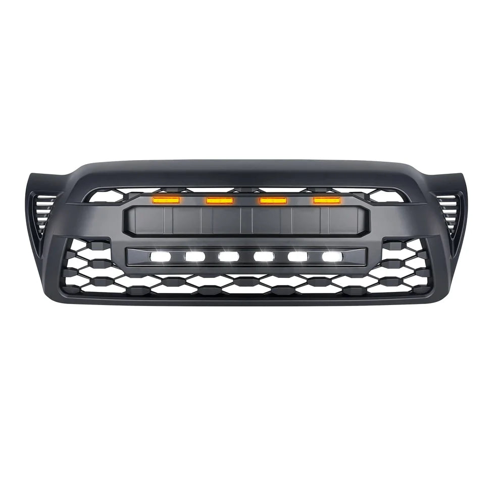 TRD PRO Style Grille w/ LED Off-Road Lights, Amber Lights and DIY Letters for 2005-2011 Toyota Tacoma- Matte Black