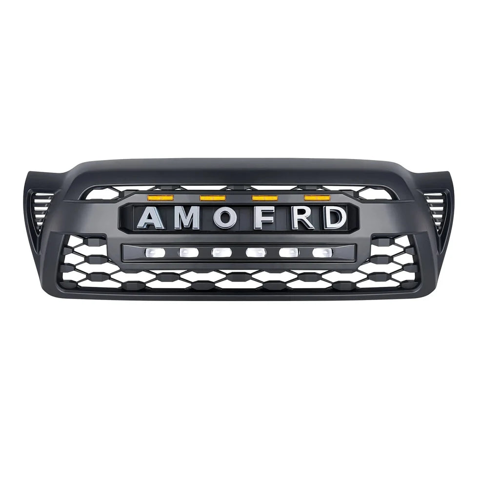 TRD PRO Style Grille w/ LED Off-Road Lights, Amber Lights and DIY Letters for 2005-2011 Toyota Tacoma- Matte Black